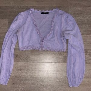 SHEIN Lavender Lace Trim Flower Blouse